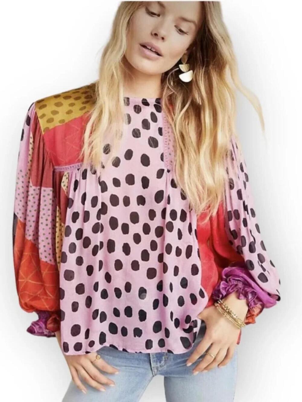 Anthropologie  Bl-nk London Miranda Peasant Colorful Block Blouse - M EUC